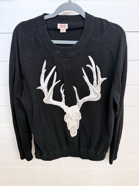 Mossimo Supply Co. Black Crewneck Sweater with White Antler Skull